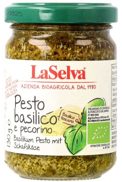 Pesto bazyliowe z serem pecorino w 100% oliwie z oliwek 130g BIO Pesto bazyliowe z serem pecorino w 100% oliwie z oliwek 130g BIO